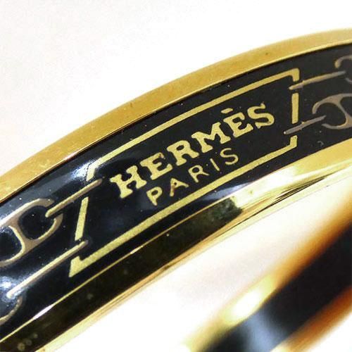 エルメス アクセサリー HERMES エマイユ バングル シェーヌダンクル柄 エナメル ブレスレット 腕輪 ブラックxゴールド JJS06183