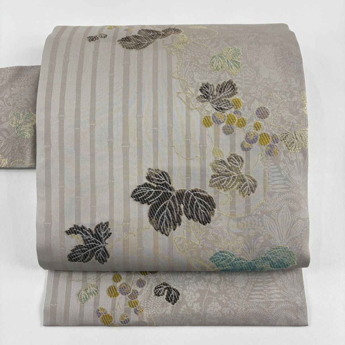 5k2440 袋帯　絹　正倉院文様　華文　唐織　銀色　紫　白　柄物　和装　着物 5k2440 袋帯 絹 正倉院文様 華文 唐織 銀色 紫 白 柄物 和装