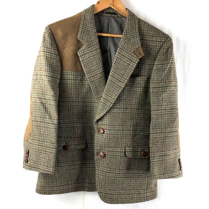 ランバン LANVIN ジャケット チェック ウール100％ 裏地付き パッチワークデザイン ブラウン系 25サイズ 946536