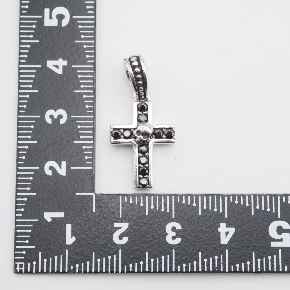 F974 オニキス SV刻印 ペンダント トップ ドクロ スカル クロス