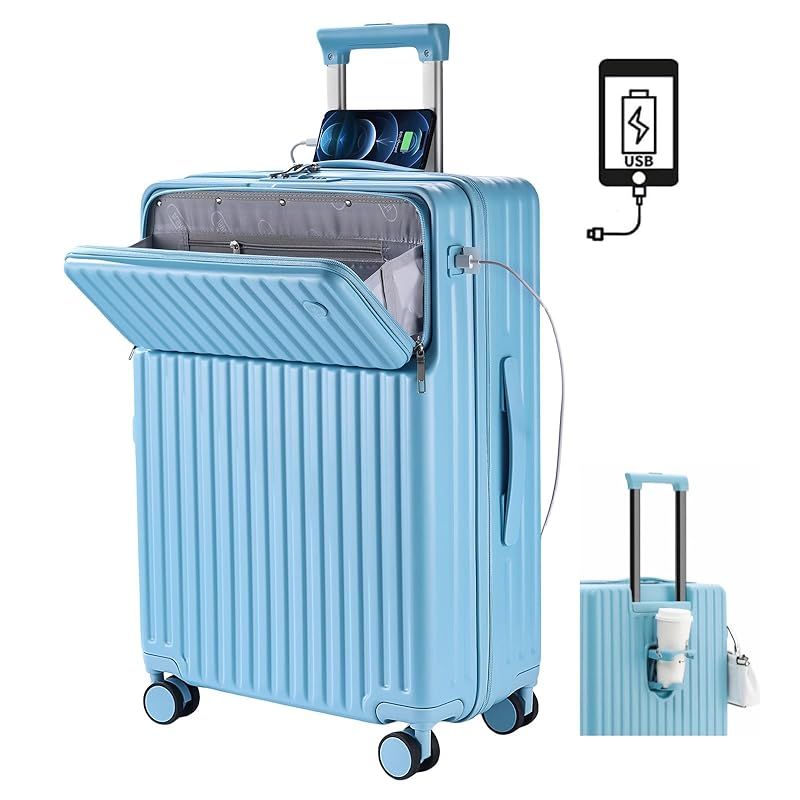 スーツケース フロントオープン 前開き・USBポート付き キャリーケース 3-5日用 泊まる カップホルダー付き 多機能スーツケース 大容量 トラベル 国内旅行 RoamRover] スーツケース フロントオープン 機内持ち込み キャリー