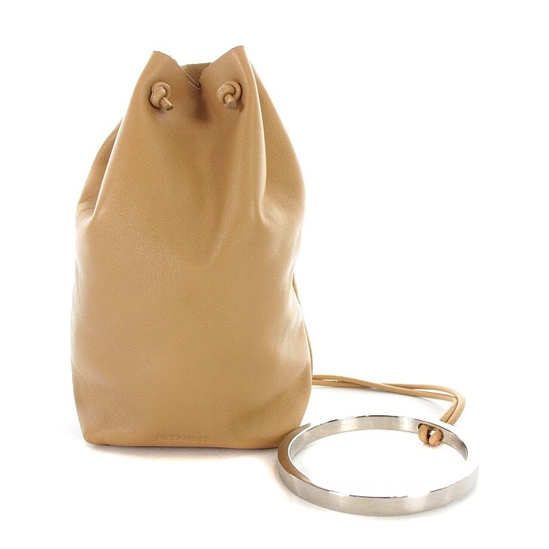 ジルサンダー JIL SANDER BRACELET DRAWSTRING BAG ポーチ レザー 茶