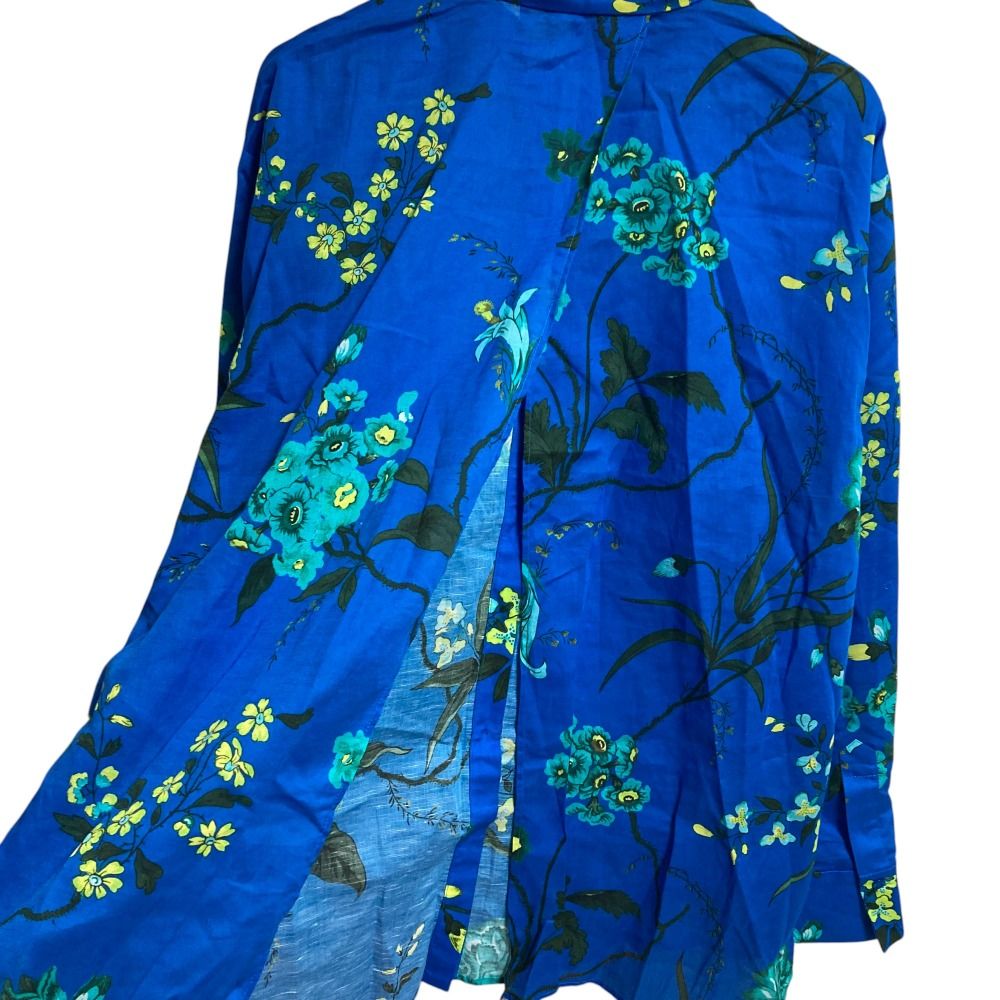 美品 ERDEM アーデム フラワープリント 長袖 バックオープン ブラウス シャツ UK8 ブルー レディース 古着 中古 美品 ERDEM アーデム フラワープリント 長袖 バックオープン