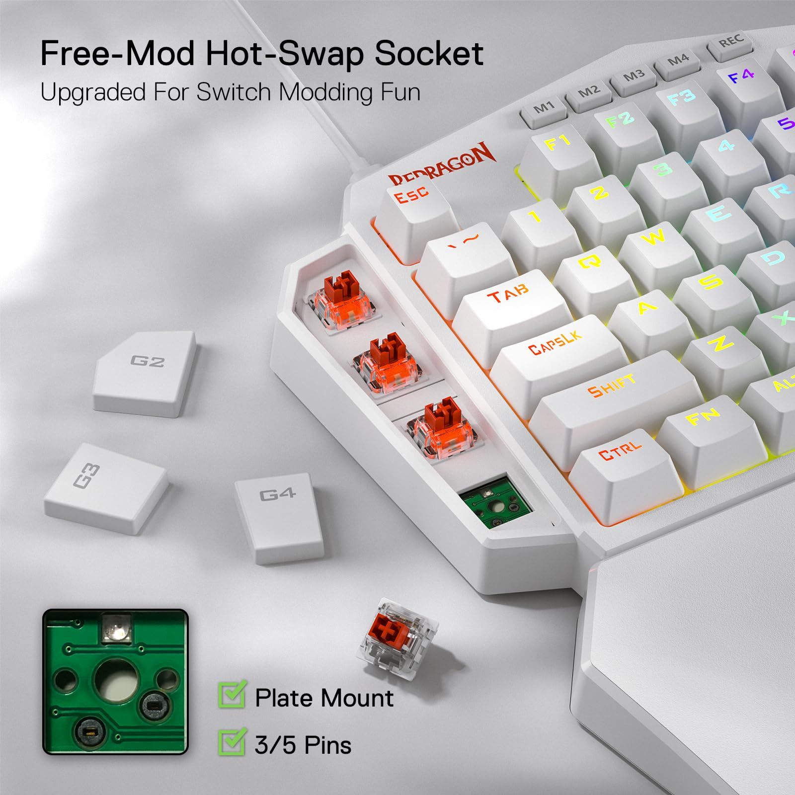 Redragon DITI メカニカルゲーミングキーボード Redragon K585 DITI 片手RGBメカニカルゲーミングキーボード 42キー