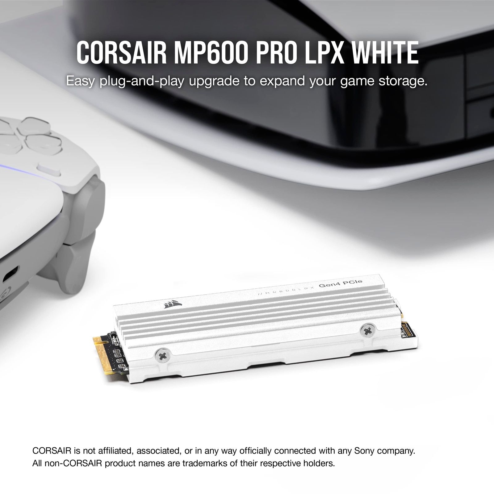 CORSAIR MP600 PRO LPX White PCIe Gen4 x4 NVMe M.2 SSD 2TB for PS5 CSSD-F2000GBMP600PLPW 2TB
