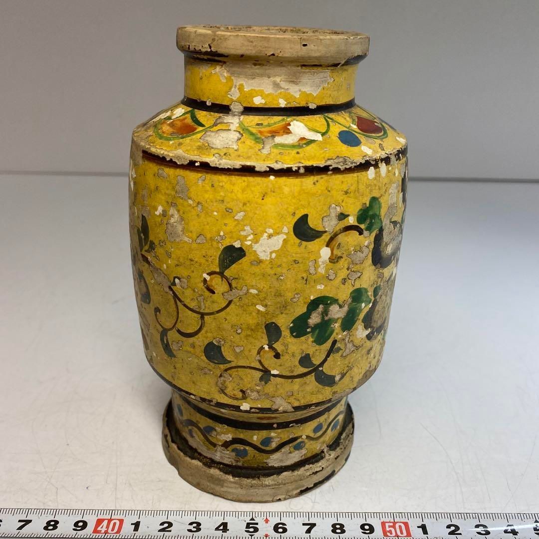 古代 ペルシャ 彩色陶器花入 木箱付 高さ16㎝ 東Y6-0523①