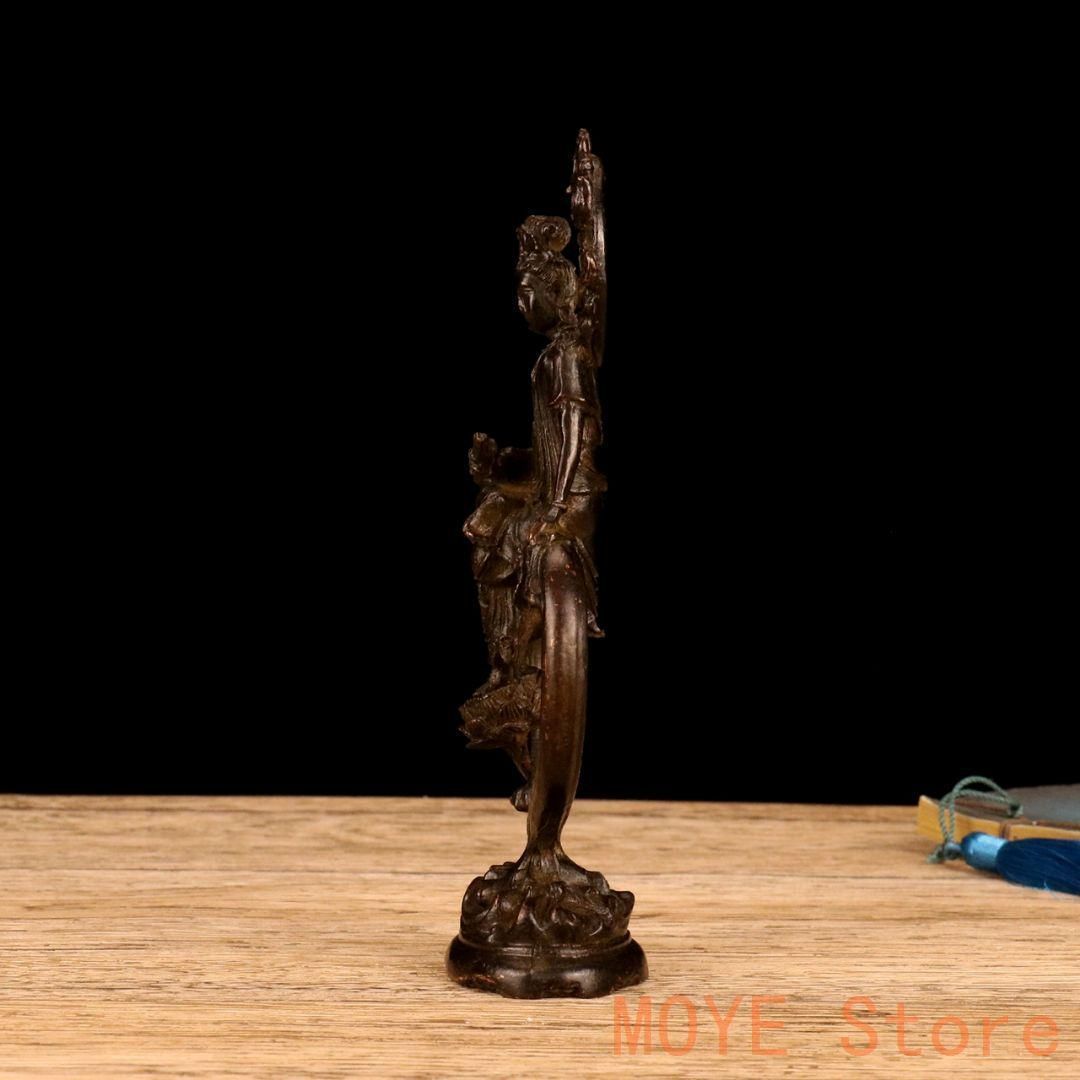自在観音像 銅製 茶道具 香道具 装飾品 工芸品 美術品 置物 銅製 仏像 自在持経観音仏像 家内供養 装飾品 工芸品 置物zw0829
