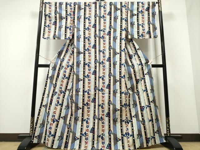 平和屋着物∴夏物 浴衣 綿紅梅 舞蝶吉祥間道 綿 CAAW1103ng