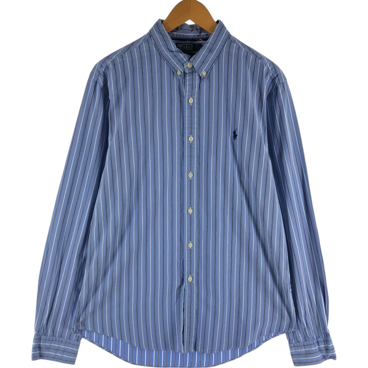 古着 ラルフローレン Ralph Lauren POLO by Ralph Lauren SLIM FIT スリムフィット 長袖 ボタンダウンストライプシャツ|eaa539199