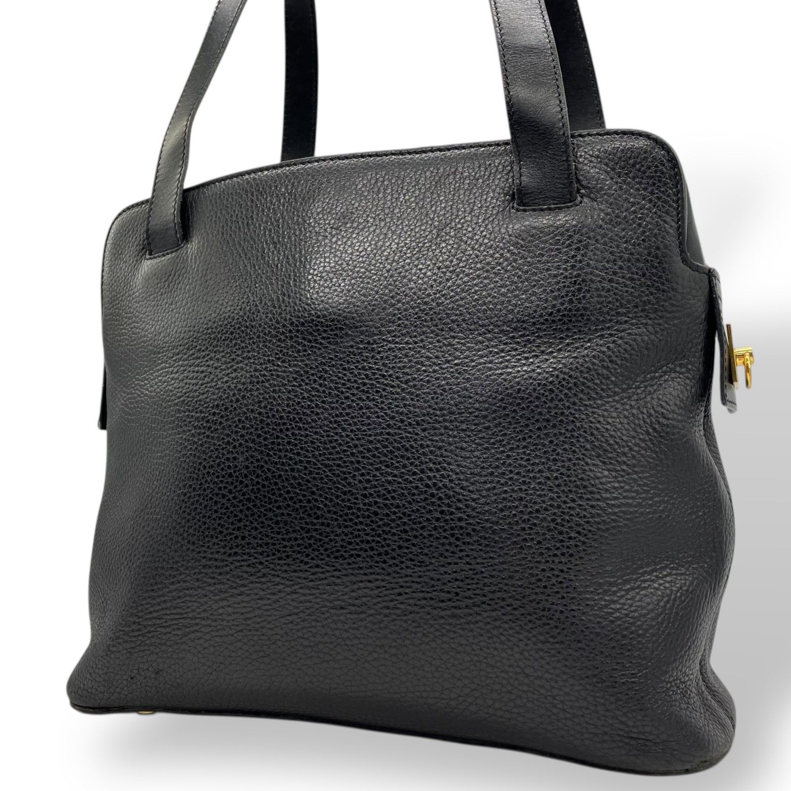 CELINE セリーヌ ヴィンテージ シボ革 レザー 本革 ブラック 黒