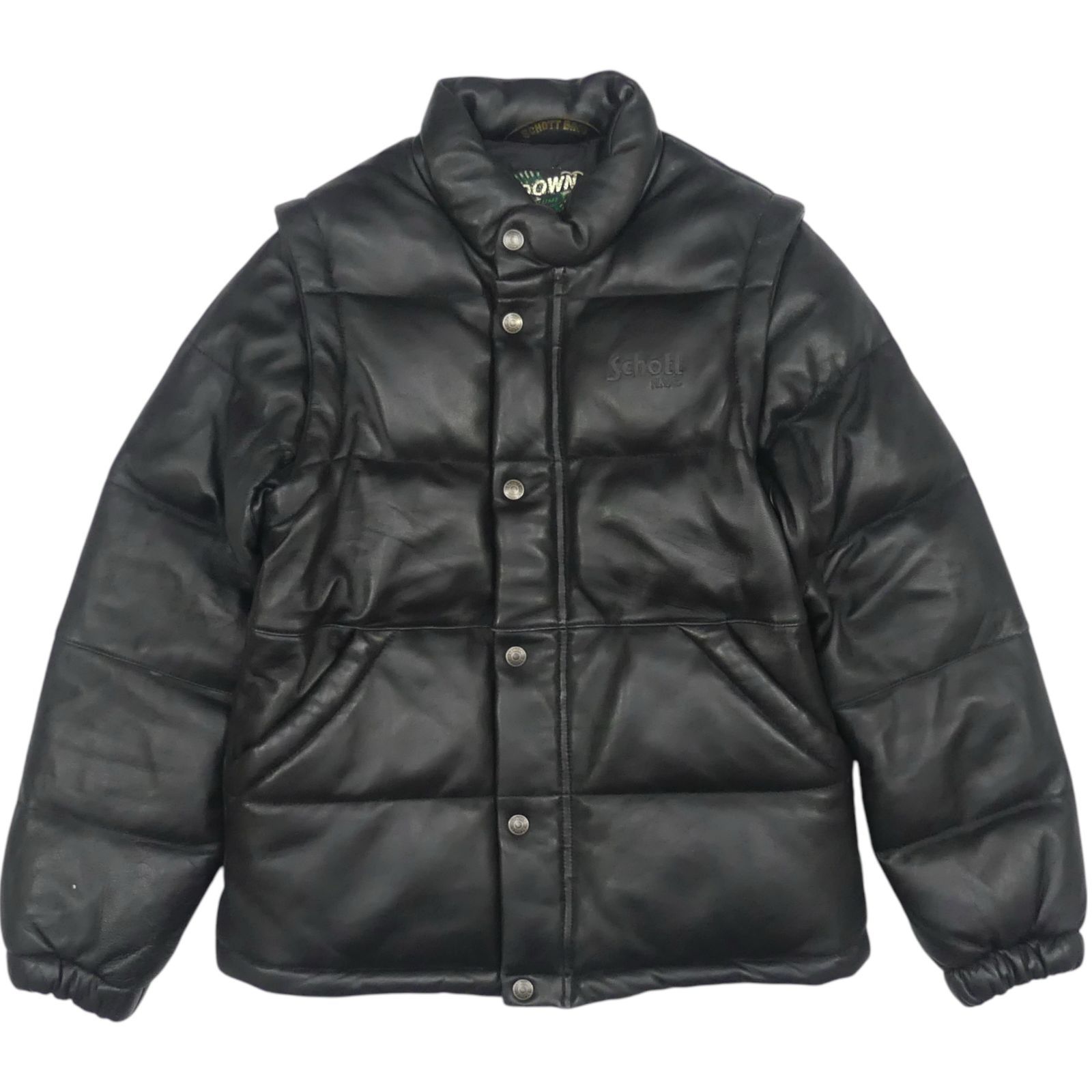 Schott ショット ダウンジャケット M レザー 黒 2way ダウンベスト