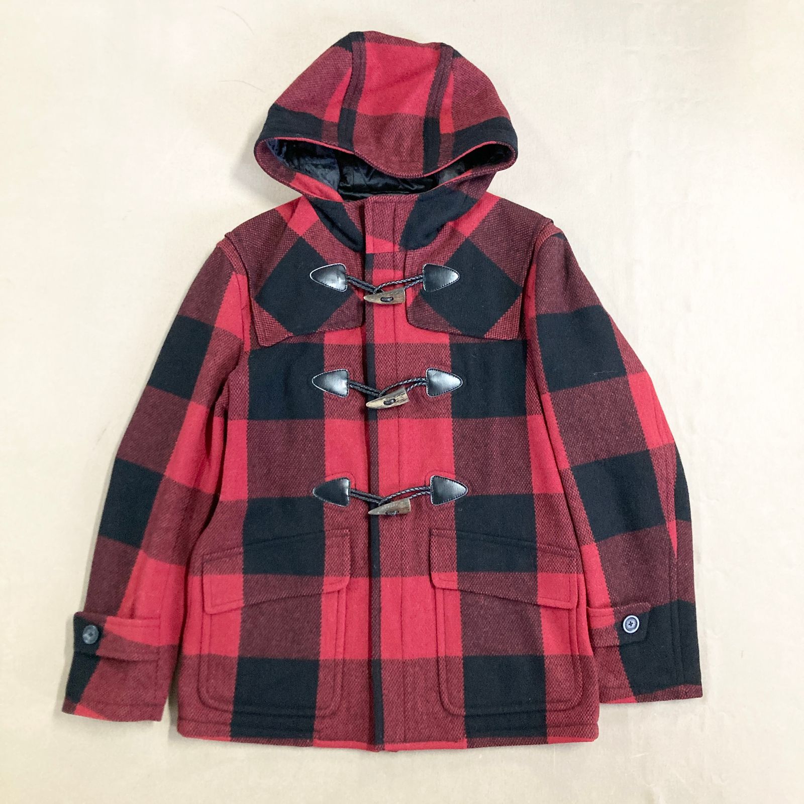 BURBERRY BLACK LABEL バーバリーブラックレーベル ダッフルコート ウール 三陽商会 レッド ブラック チェック L メンズ アウター 1.15kg