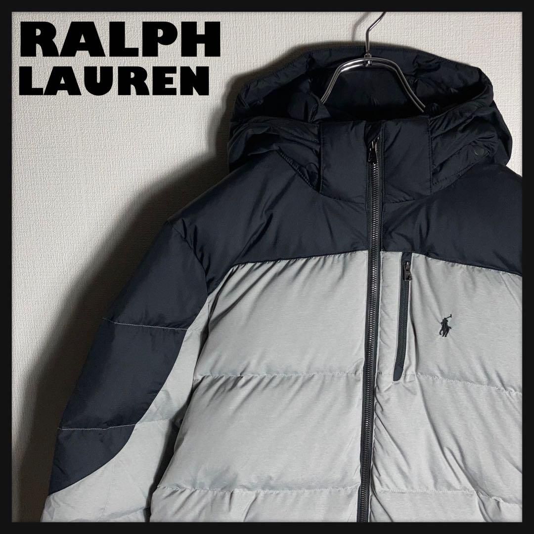 極美品】RALPH LAUREN ダウンジャケット 刺繍ロゴ 黒xグレー XL