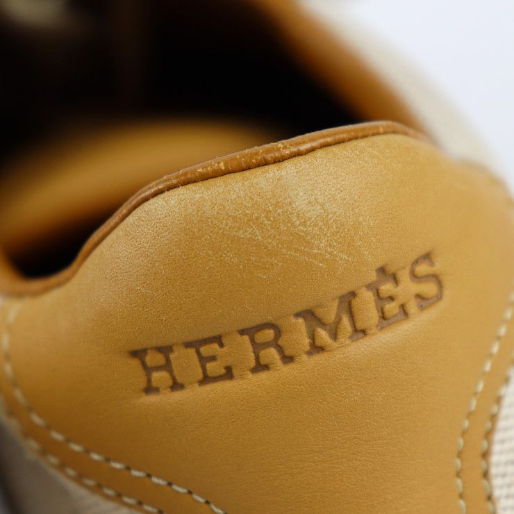 HERMES エルメス クイック スニーカー レザー キャンバス ブラウン ベージュ 参考サイズ 24.0cm 37【本物保証】