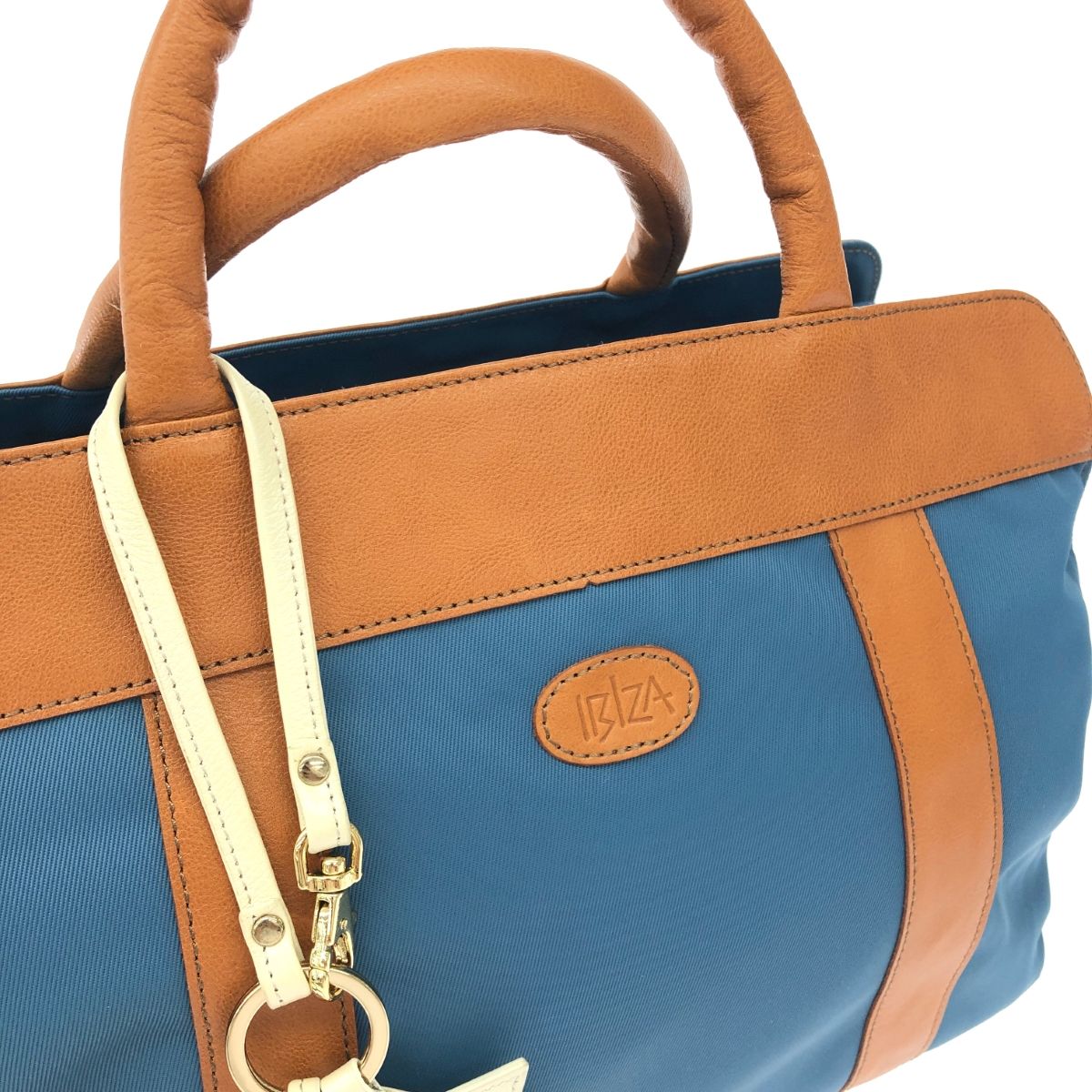 ☆未使用級☆ IBIZA イビザ 2way ショルダーバッグ ナイロン レザー 良好 IBIZA イビサ 2WAYバッグ ブルー レザー×ナイロン