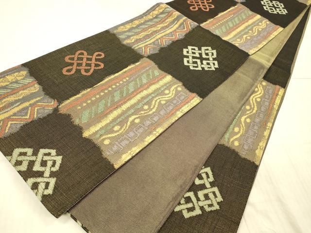 平和屋着物○六通柄袋帯 抽象文様 あん工房 金糸 正絹 逸品 DAAX8732cm