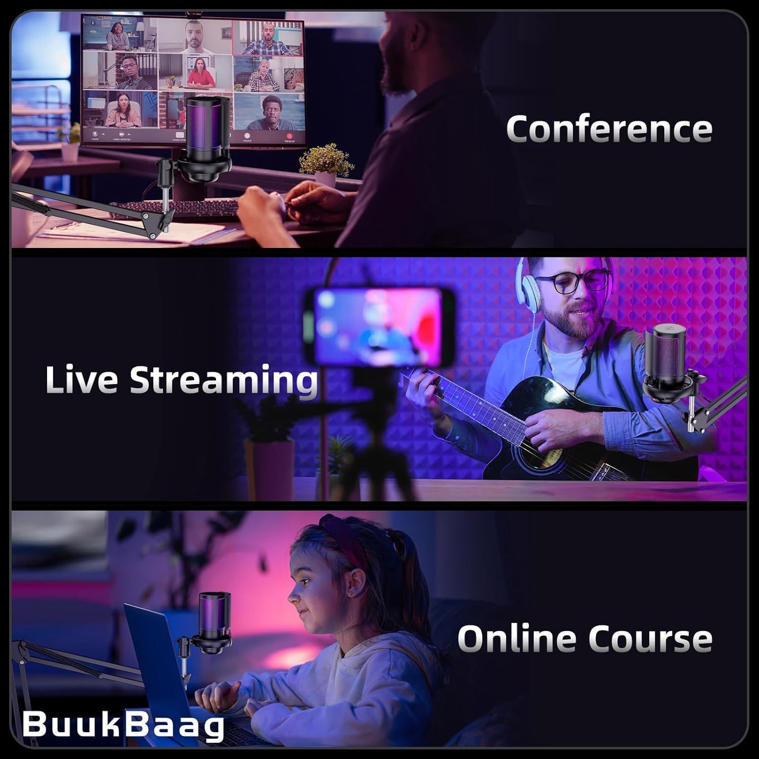 BuukBaag コンデンサー マイク ワンクリックミュート機能·自動ノイズキャンセリング ゲーミング マイク RBG USB pc 配信用 マイク N29