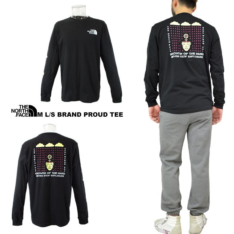 海外限定 THE NORTH FACE ロングTシャツ 希少 ストリート ロンティー メンズカットソー メンズTシャツ M L/S BRAND PROUD TEE ロンT 長袖 クルーネック 袖ロゴ スリーブロゴ グラフィック ユニセックス 男女兼用