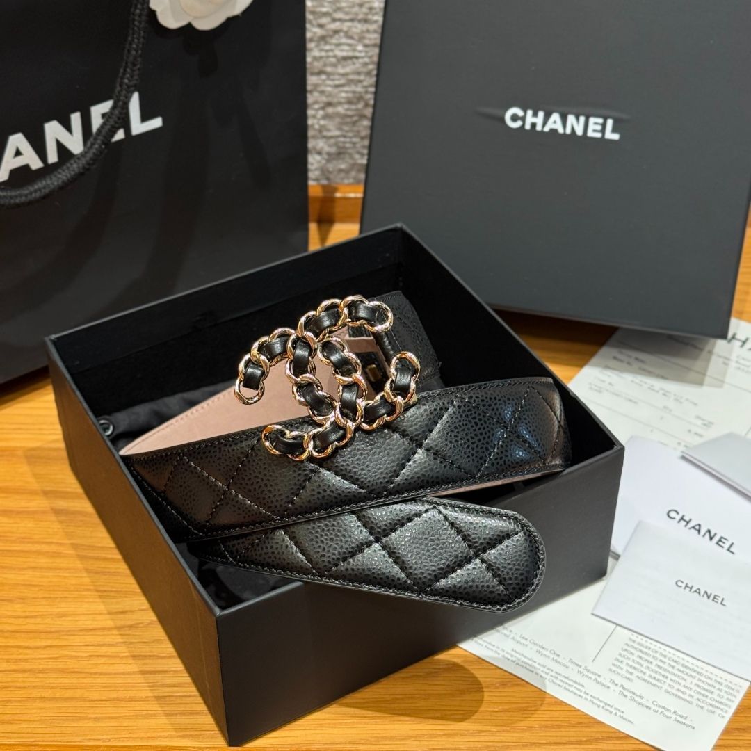 【オシャレ上級者】CHANELベルト 大きめのCCロゴバックルがお洒落な♪【CHANEL】25P ベルト