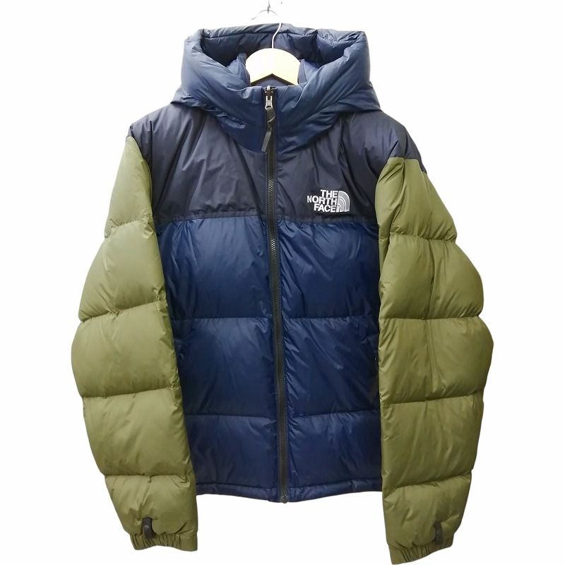 ザノースフェイス THE NORTH FACE 美品 ヌプシ ダウンジャケット ナイロン ロゴ 刺繍 NI1DN62B ネイビー×カーキ XL