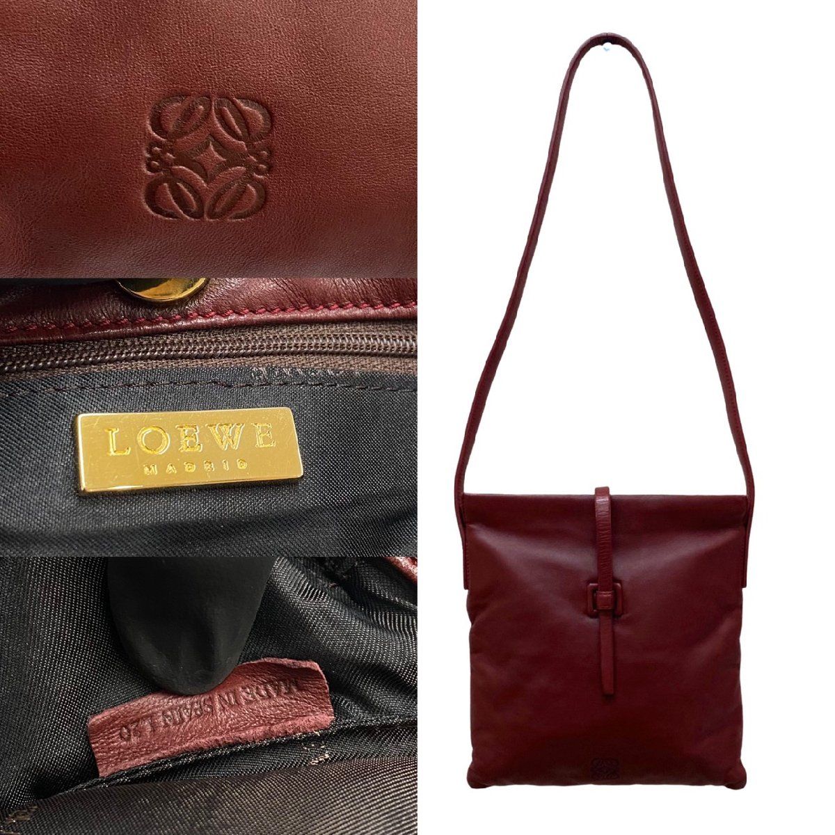 極 美品 保存袋付 LOEWE ロエベ ヴィンテージ アナグラム ロゴ ナッパ