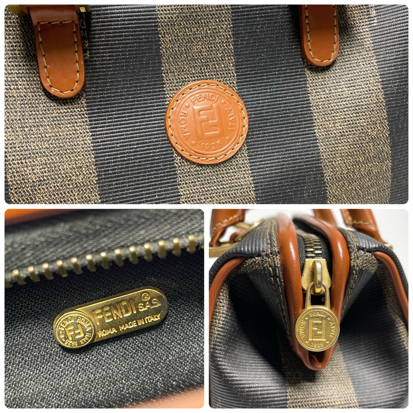 FENDI フェンディ ペカン ハンドバッグ ミニ ボストン がま口 ブラウン 