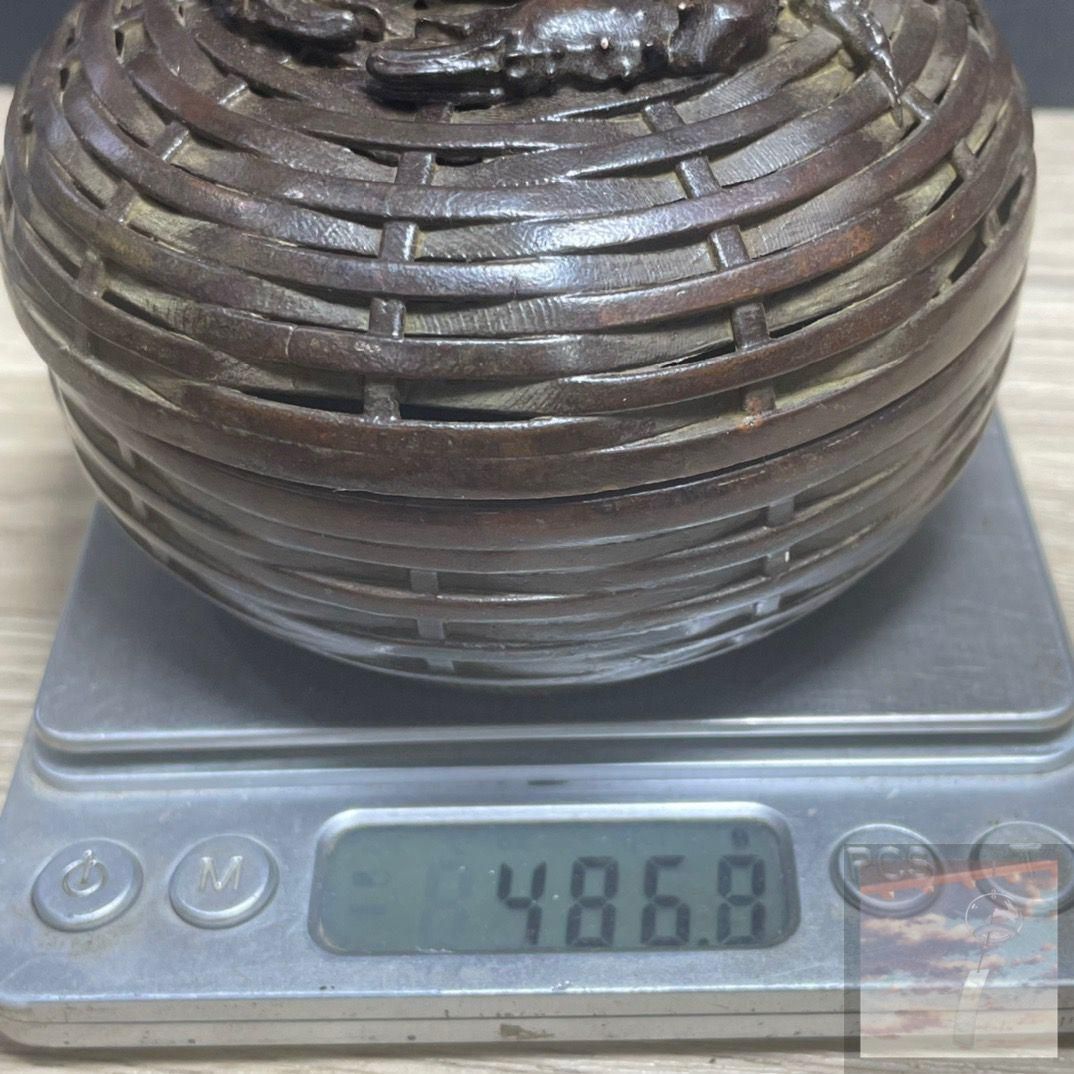 透かし彫り香炉 カニ 八方箱 香線 香挿 装飾品 工芸品 美術品