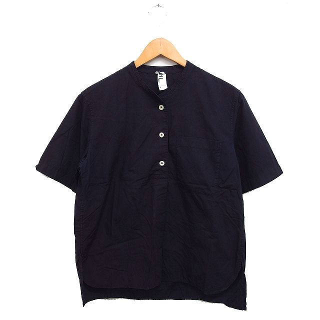 美品 マーガレットハウエル シャツ バンドカラー コットン 半袖 M マーガレットハウエル MHL. バンドカラー シャツ ブラウス 半袖