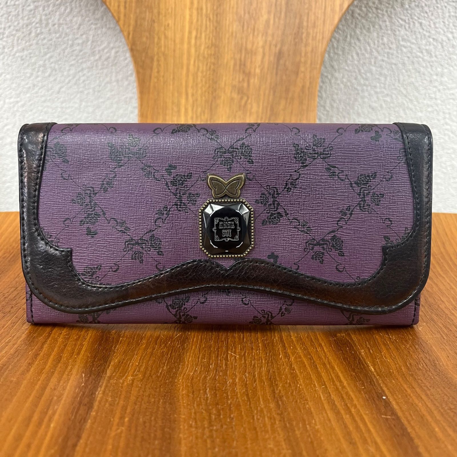 極美品♡ アナスイ　長財布　スイノワール　ローズ　薔薇　蝶々　パープル　ブラック 極美品♡ アナスイ 長財布 スイノワール ローズ 薔薇 蝶々