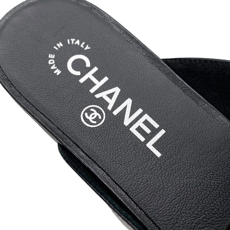 シャネル CHANEL サンダル 靴 シューズ レザー パテント ブラック 黒 ...