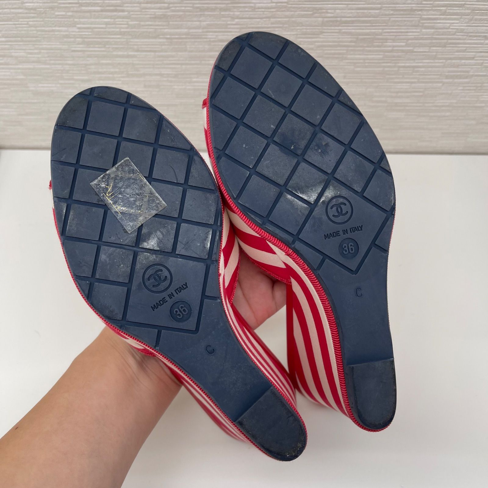 ちろりん様CHANEL シャネル　ミュール　パンプス　ココマーク36 1/2 C 美品】CHANEL シャネル G27078 ココマーク ボーダー サンダル 36