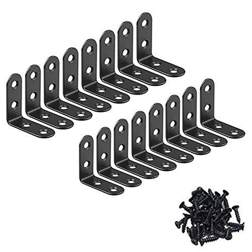 40*40*16mm l字金具 黒 40*40*16mm ステンレス Ｌ字アングルブラケット 直角フック 16個 アングル ブラケット金具 ネジ 64個付 棚受け金具 （黒）