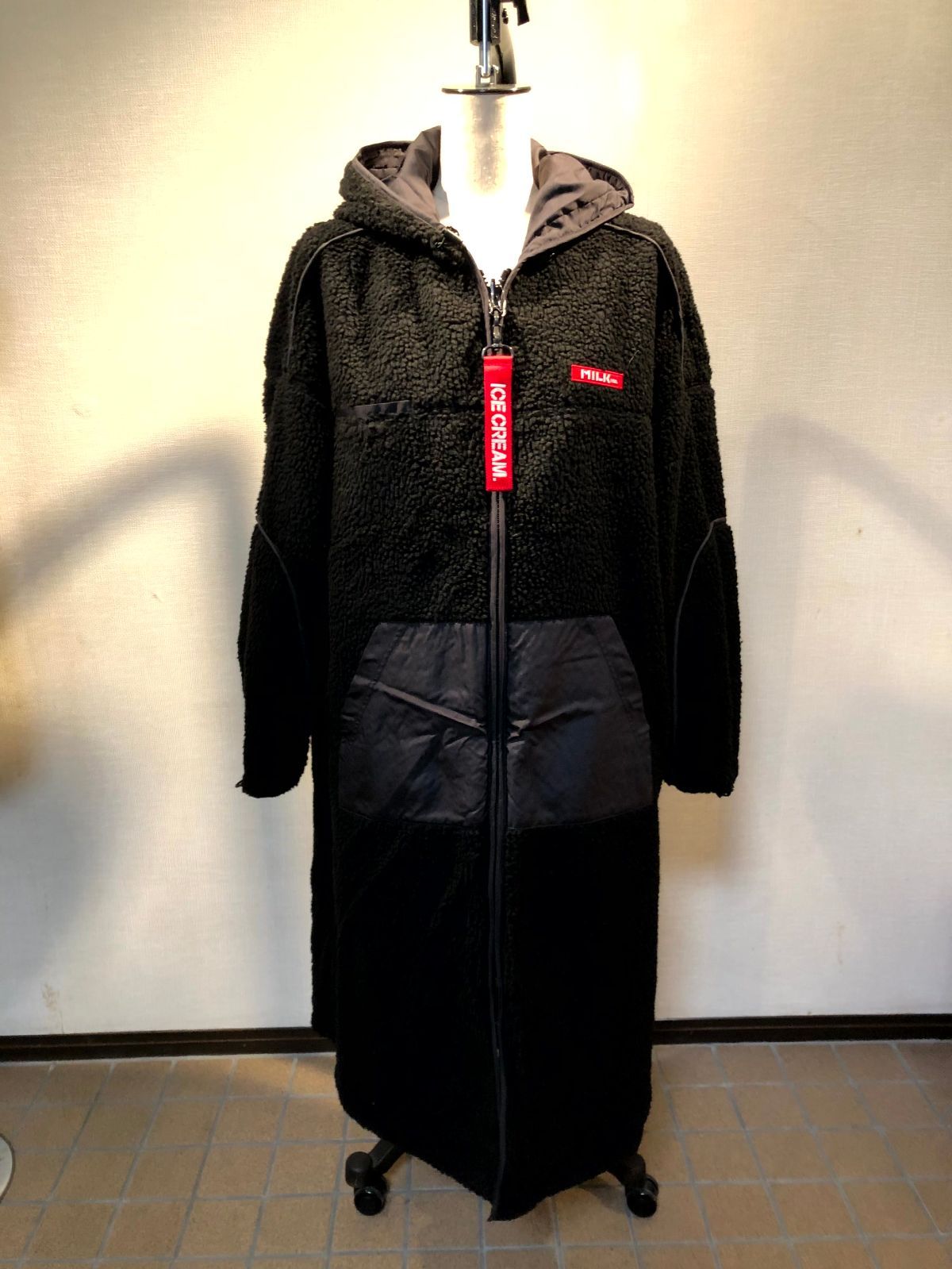ミルクフェド　ベンチコート N1042.MILK FED. リバーシブルロングベンチコート黒FREE SIZE