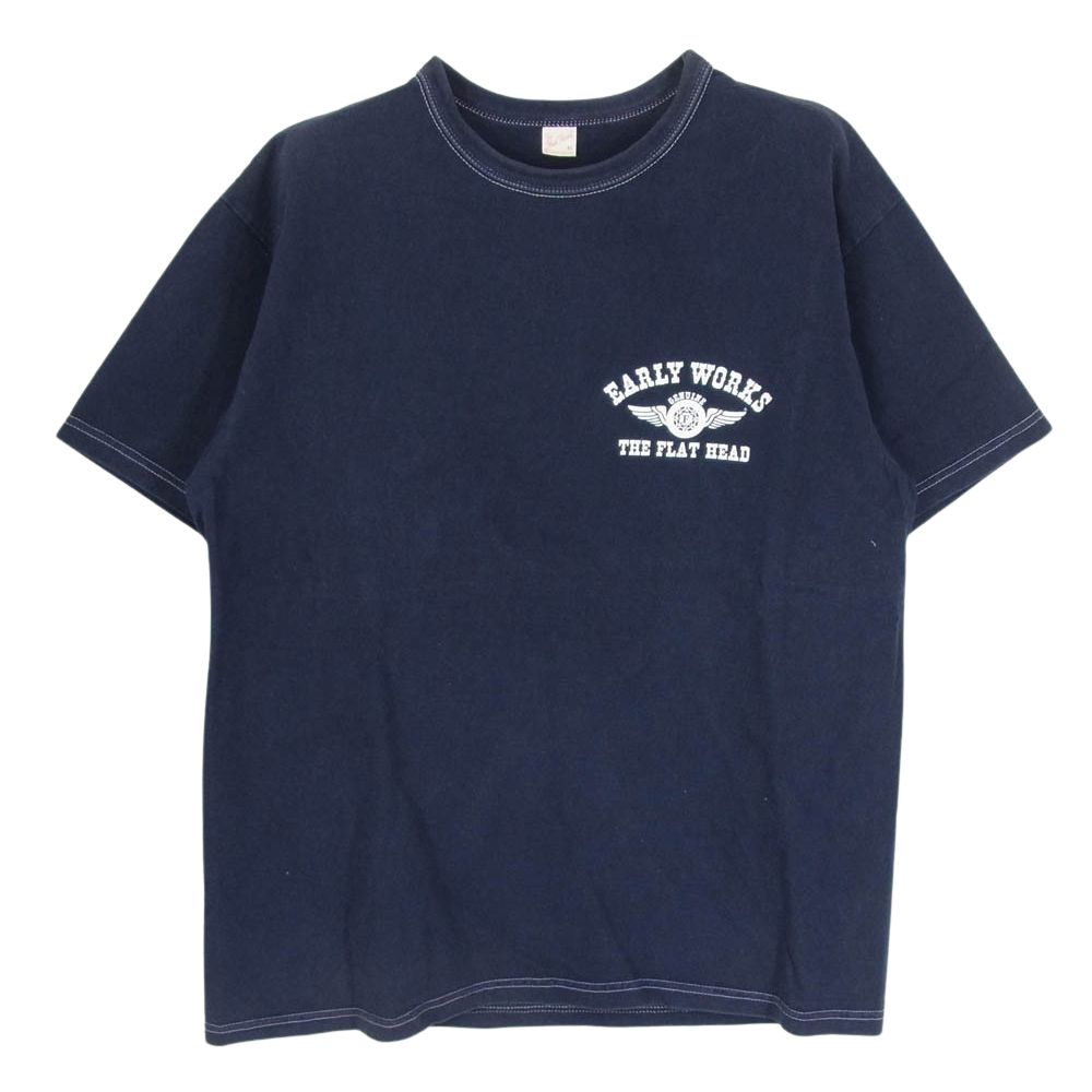 THE FLAT HEAD ザフラットヘッド EARLY WORKS ロゴ バック プリント 半袖 Tシャツ ネイビー系 42【中古】