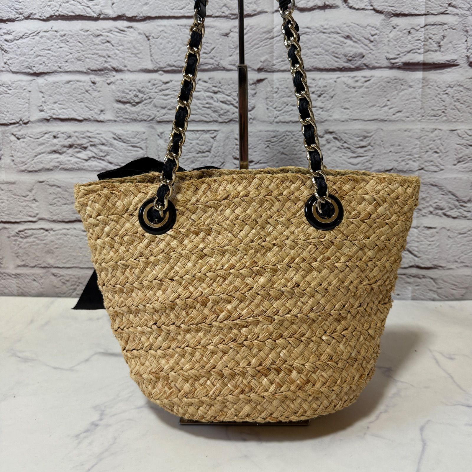 大容量✨ケイトスペード カゴバッグ トートバッグ リボン 肩掛け ロゴ チェーン kate spade】ケイトスペード カゴバッグ リボン チェーン