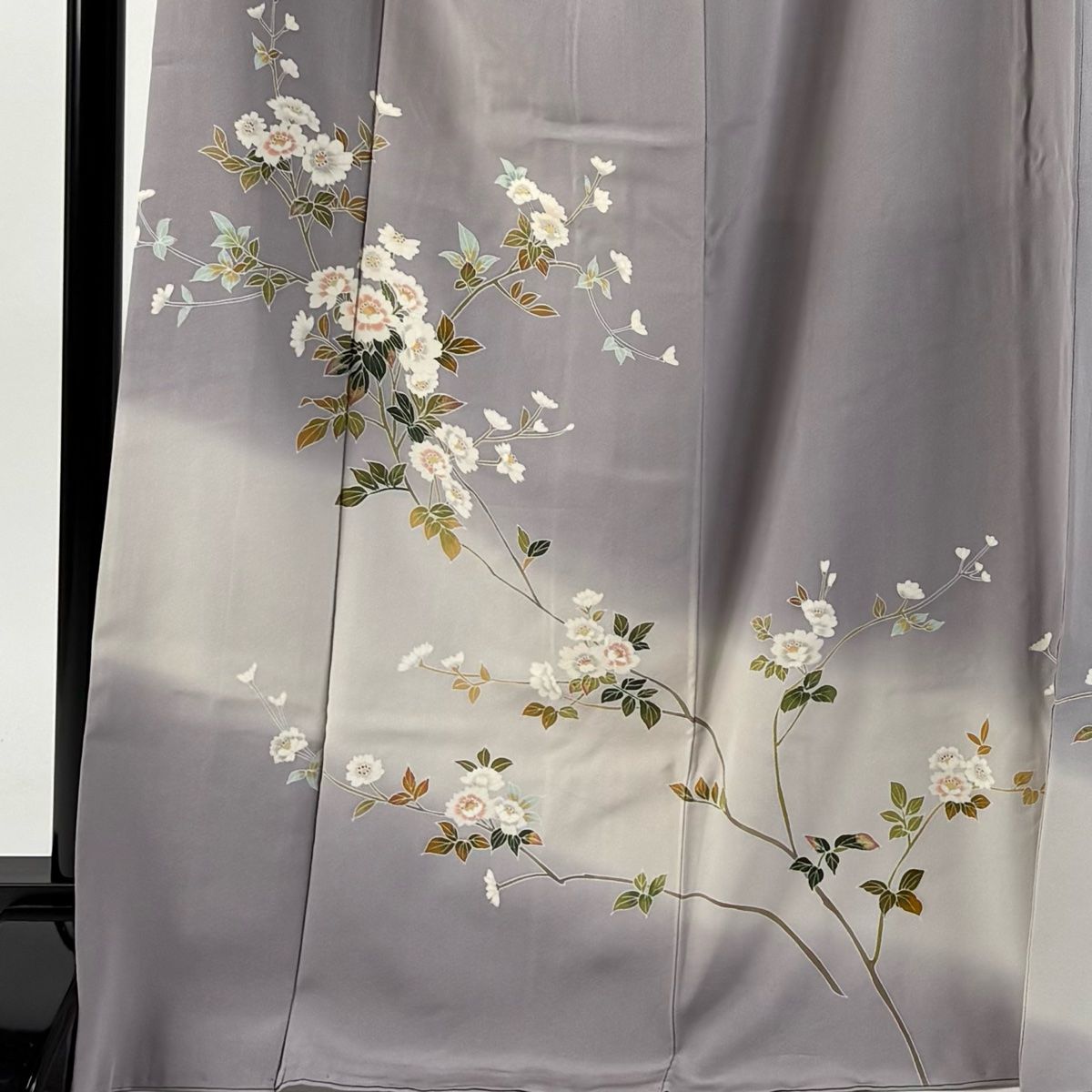 来店をご期待! 訪問着 身丈169.5cm 裄丈68cm L 袷 百貫達雄 落款 枝花 霞 ぼかし 薄紫 正絹 名品 【全品送料無料】