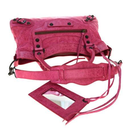 バレンシアガ ピンク レザー ハンドバッグ ミラー付き 中古】 中美品