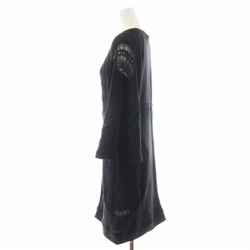 クロエ CHLOE ニットワンピース ロング丈 長袖 レース XS 黒