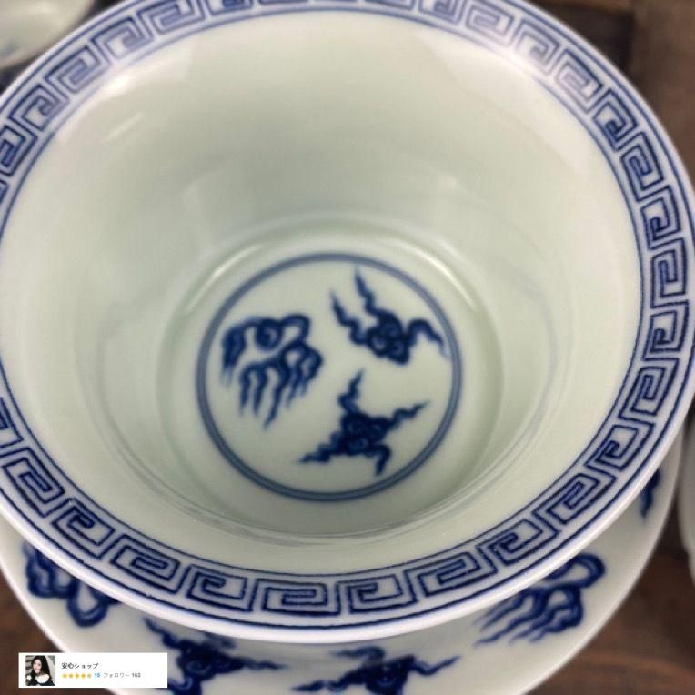 中国茶器 景徳鎮 青花竜紋馬蹄三才蓋碗 茶杯 茶道具 煎茶器 新品