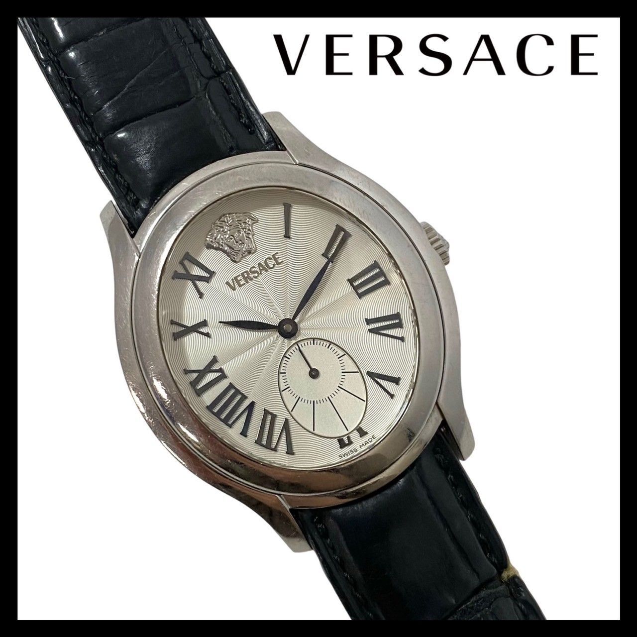 SJ VERSACE OLA99 自動巻き スモセコ ローマン ホワイト|白文字盤 ベルト破損 ヴェルサーチ メンズ腕時計 スモールセコンド SJ-1388