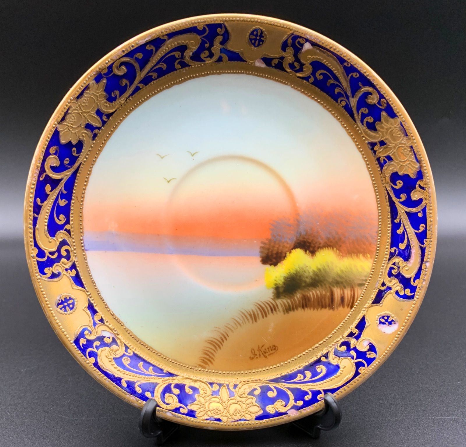 昭和レトロ　アンティーク　春郊 日本画 金色フレーム付き イギリスから届いたアンティーク雑貨、美しいアートフレーム