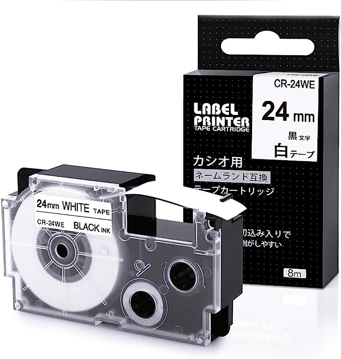 (業務用5セット) カシオ計算機(CASIO) テープ XR-24WE-5P-E 白に黒文字 24mm 5個 - 1