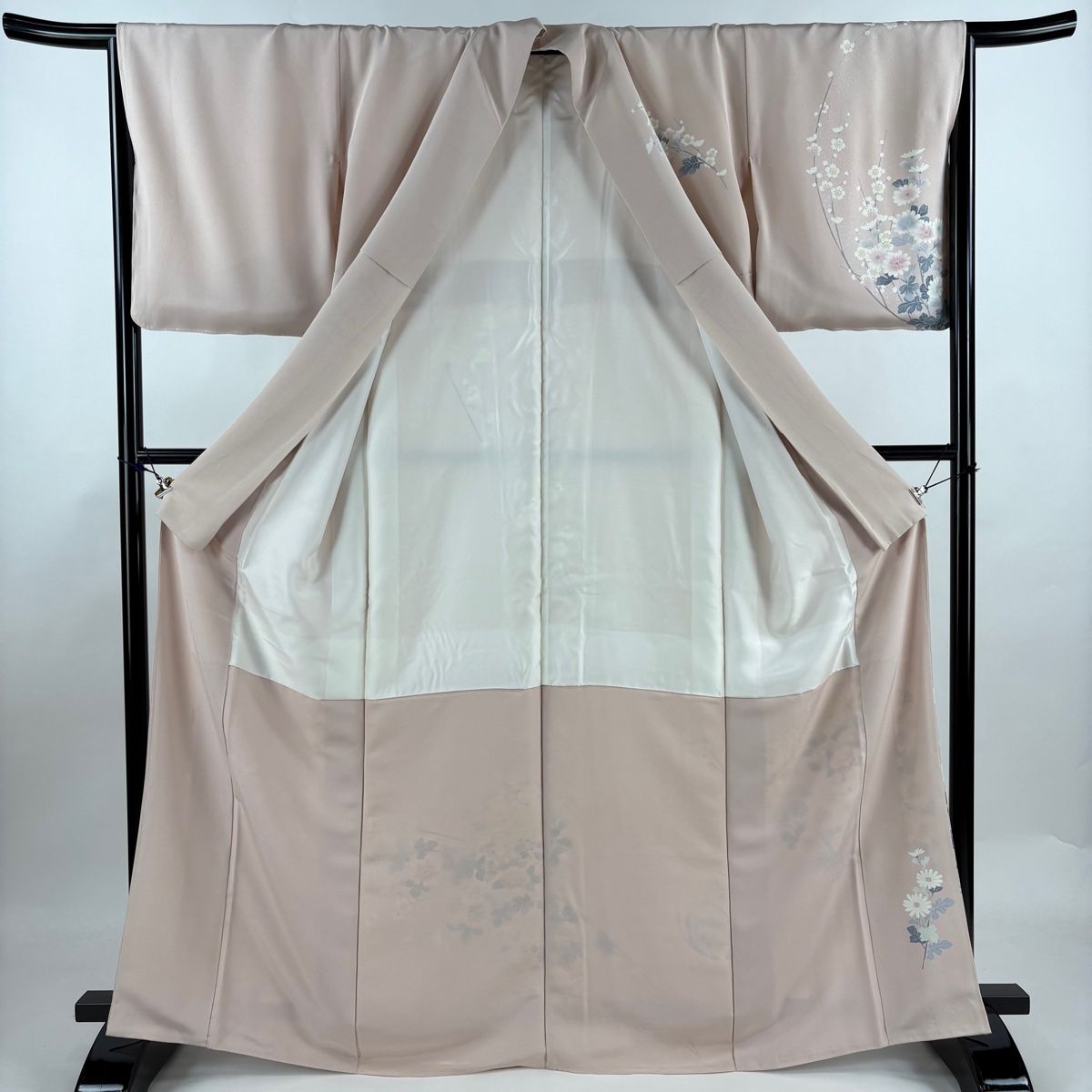訪問着 身丈166cm 裄丈65.5cm M 袷 藤舟 落款 菊 花丸文 薄ピンク 正絹
