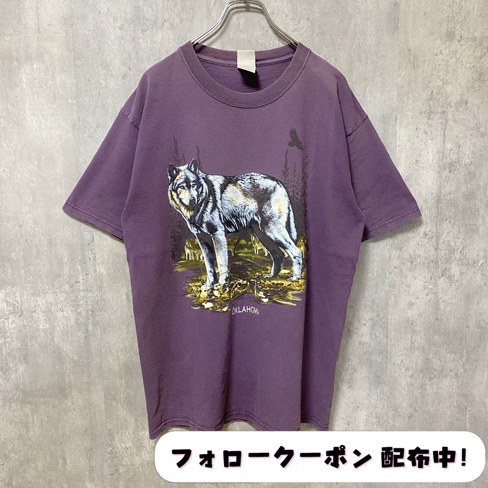 古着 used GILDAN ギルダン 狼 半袖アニマル柄プリントTシャツ 紫 パープル レトロ デザイン クルーネック 春夏服 - メルカリ