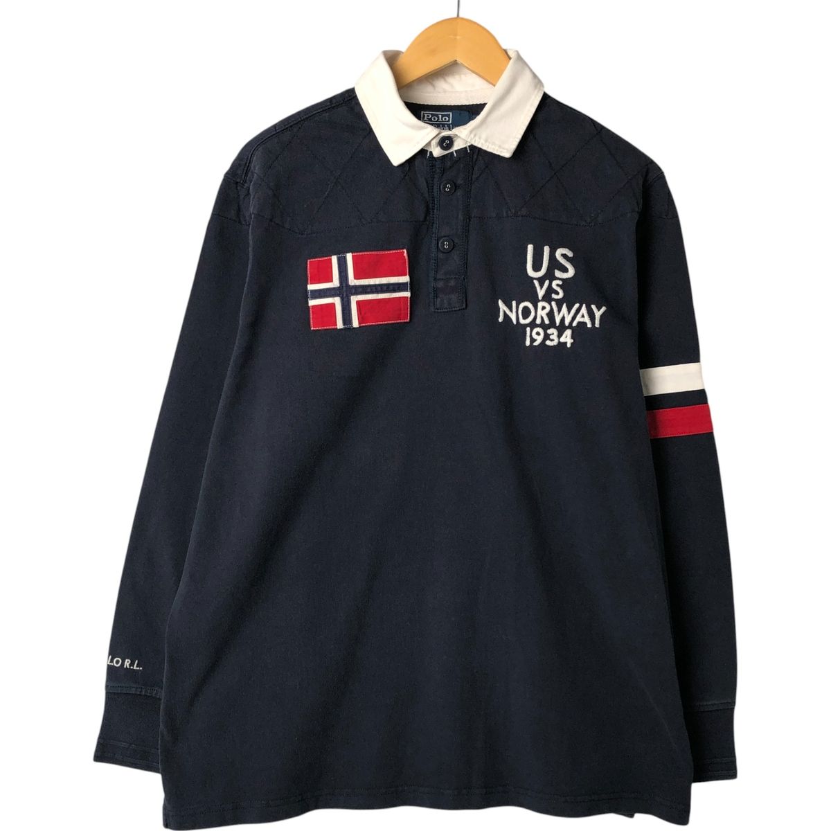 古着 ラルフローレン Ralph Lauren POLO by Ralph Lauren 国旗柄 長袖 ラガーシャツ メンズL相当|eaa544064