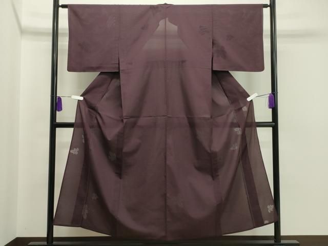 平和屋着物＊夏物 色無地 流水花紋紗 紫鳶色 正絹 逸品 AAAX1688sx