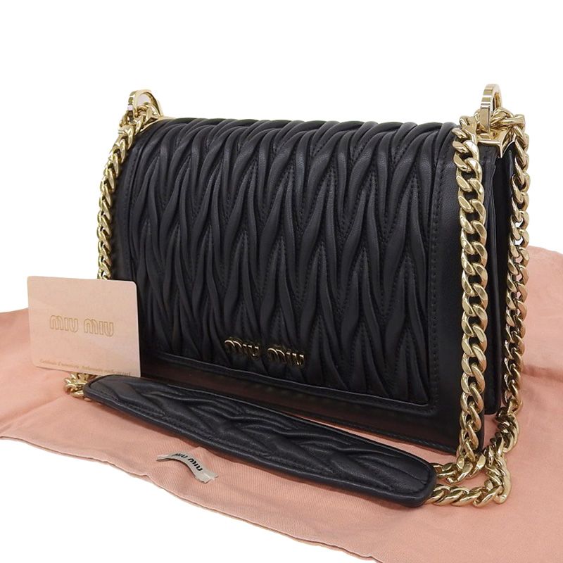 ミュウミュウ MIUMIU マテラッセ ショルダーバッグ チェーンショルダー レザー ブラック 5BD083 中古 新入荷 OB2325 ミュウミュウ MIUMIU マテラッセ ショルダーバッグ チェーンショルダー