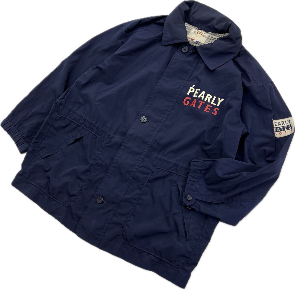 PEARLY GATES ☆ 両面 ロゴ 裏メッシュ◎ ナイロン コーチジャケット ネイビー S 着まわし抜群◎ ラウンド ゴルフ パーリーゲイツ■EF308 PEARLY GATES 両面 ロゴ 裏メッシュ ナイロン コーチジャケット