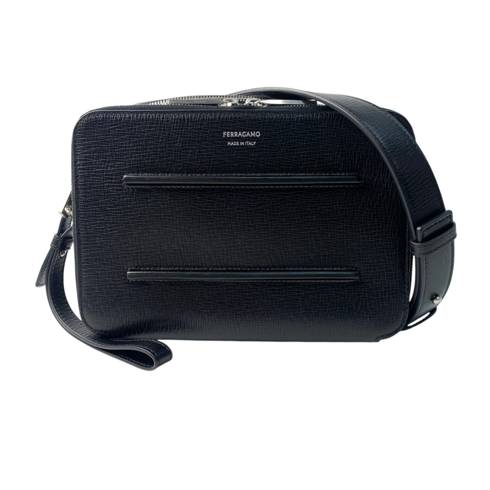 美品 フェラガモ FERRAGAMO メンズ ショルダーバッグ 2way 現行ロゴ 斜 
