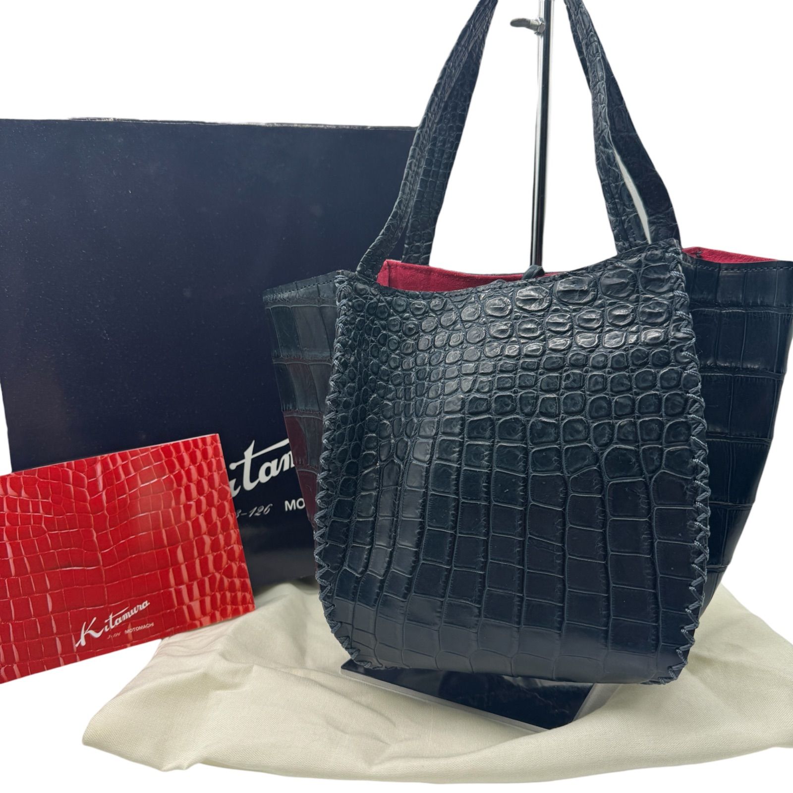 希少 美品 Kitamura キタムラ マットクロコダイル ハンドバッグ トート 